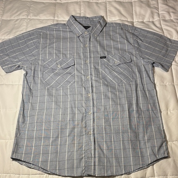 Brixton Blue Plaid Button Down Short Sleeve Shirt - Picture 2 of 9